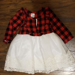 Baby girl buffalo check dress with white lace